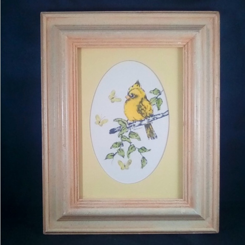 Framed Carol Morrison Watercolor Yellow Bird